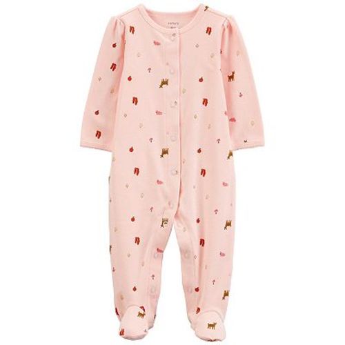 Baby Girl Carter's Pink Deer & Woodland Icons Print Snap-Up Sleep & Play