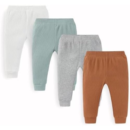 Unisex Baby Boy Girl Pants Sets Ribbed Soft Infants Bottoms Casual 4 Pack 0-24 Month Babies' Leggings