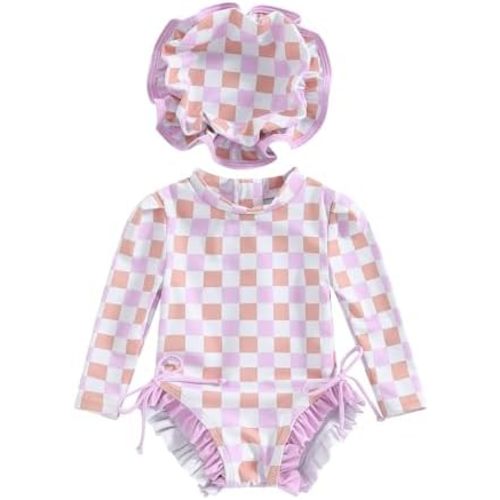 Toddler Baby Girl Cute Rash Guard Floral Long Sleeve Zipper Swimsuits Summer Beach Bathing Suits