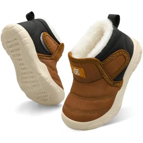 QFH Baby Boys Girls Winter Warm Shoes Cozy Fleece Snow Boots Toddler Non-Slip Walking Shoes Infant Outdoor Water Resistance Faux Fur Booties