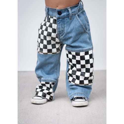 6-12M - Little Trouble Checker Patch Baggy Jeans