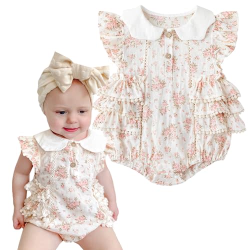 Simplee kids Baby Girls Romper Floral Print Summer Onesie Puff Sleeve Button Baby Girl Onesie