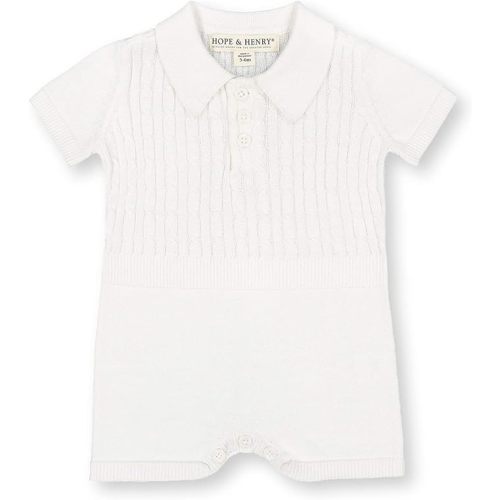 Hope & Henry Organic Cotton Sweater Romper with Button Front - 0-3 Months - White Short Sleeve