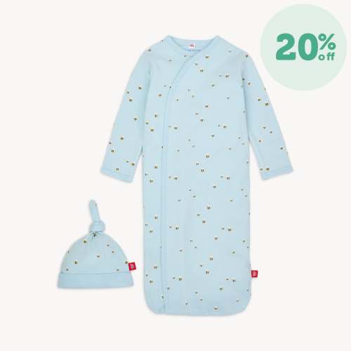 honey hill organic cotton magnetic cozy sleeper gown + hat set – Magnetic Me