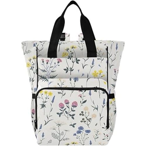 Boho Meadow Wildflower Diaper Bag Backpack for Dad Mom Large Capacity Baby Changing Totes with Three Pockets Multifunction Travel Back Pack for Shopping