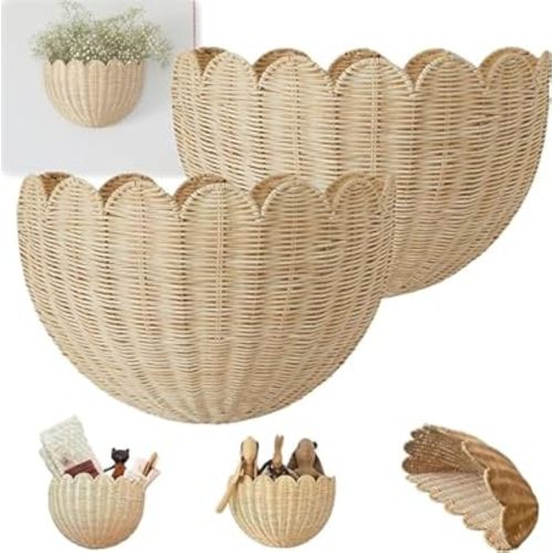 Wicker Hanging Wall Basket - Hand-Woven Storage for Home Decor, Ideal for Bathroom, Bedroom, Front Door or Living Room, 1 Piece