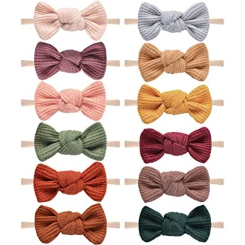 Niceye Pack of 12, Baby Girls Headbands Hair Bows Stretchy Nylon Hairbands for Newborn Infant Toddler Hair Accessories