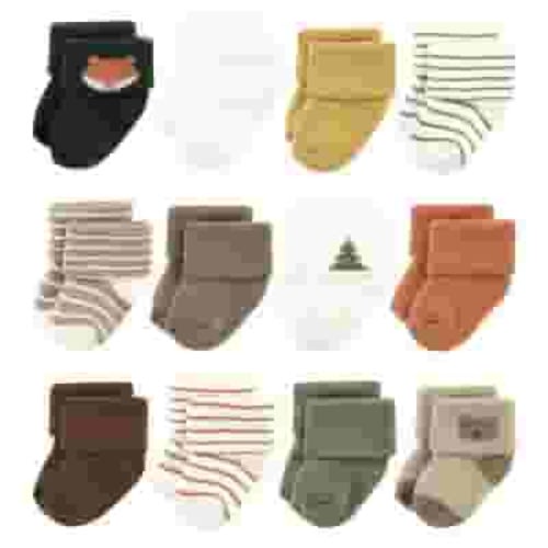 Hudson Baby Cotton Rich Newborn and Terry Socks, Harvest Bear, 0-6 Months