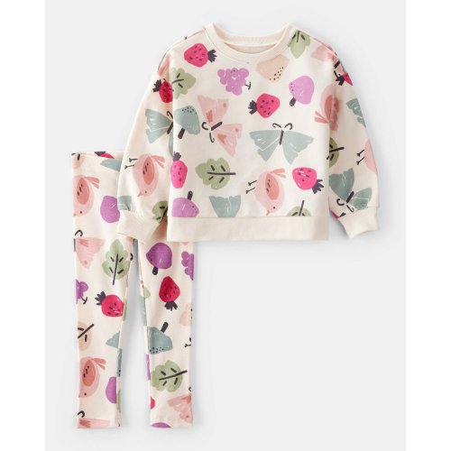 Toddler Girl Butterfly Fruit Print Cotton Long-Sleeve Tee & Pant Set - White - Carter's | Carter's