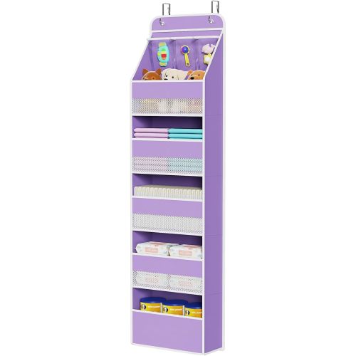 Univivi 6-Shelf Over Door Hanging Organizer Fabric Baby Door Storage with 5 Large Pockets and 3 Small PVC Pockets Wall Mount Hanging Storage Organizers for Baby Essential (Purple)