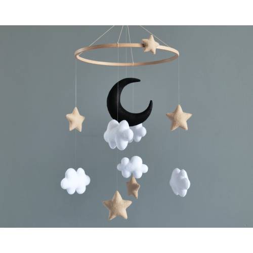 Baby mobile Moon and stars nursery mobile baby Monochrome nursery decor Black and white baby mobile Gender neutral nursery Goth baby gift