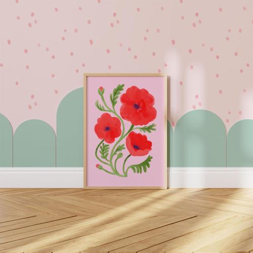 Poppy Floral Print, Flower Wall Art. Bold and Colourful Kids Decor. Gift for Her, Gift for Girls