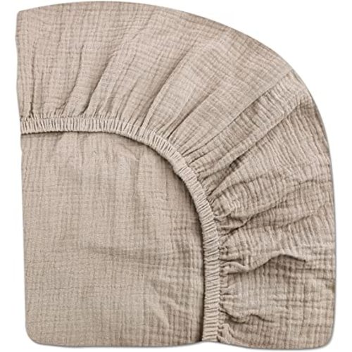 Pack and Play Sheets for Baby Boys and Girls 39"x27"x3", Neutral Muslin Cotton Pack N Play Mattresses Sheet with Boho Style, Soft and Breathable Comfort(Beige)