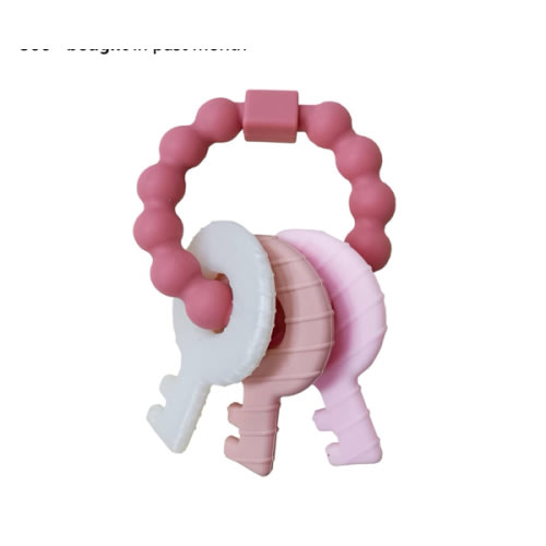 Baby Teething Keys Toys 3 to 12 Months,Infants Toddler Sensory Chew Toys,Teether Toys for Baby Girl-Soft & Raised Texture to Soothe Gums,BPA Free (Pink)