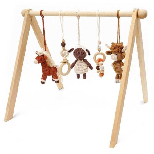 Natural Wood Baby Play Gym & Handmade Crochet Toys - Jabaloo