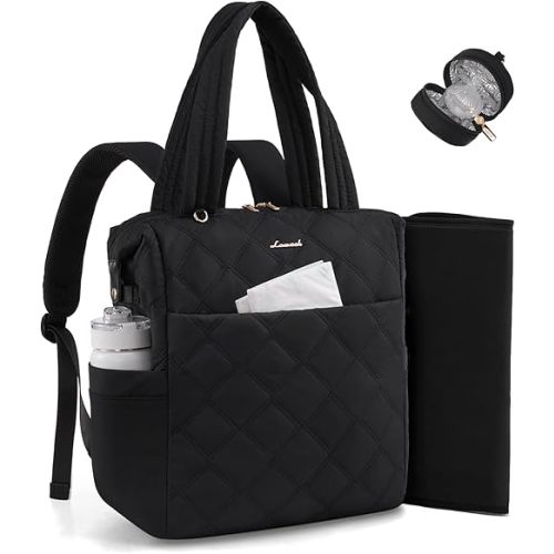 LOVEVOOK Diaper Bag Backpack,Diaper Bag Tote for Mom Dad with Changing Pad,Insulated Pockets, Convertible Lightweight Mom Backpack with Pacifier Case(Black)