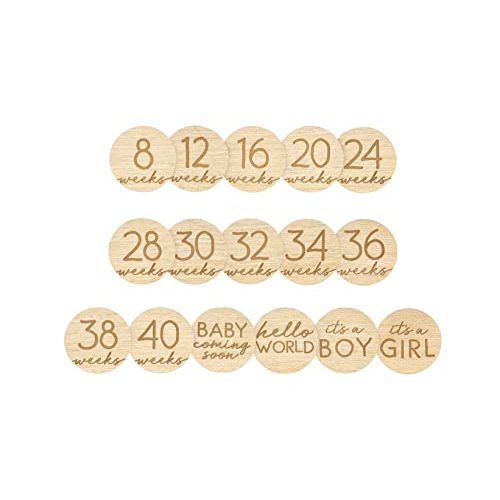 Pearhead Pregnancy Journey Milestone Markers, Wooden Weekly Growth Milestone Discs, Pregnancy Announcement and Baby Arrival Double Sided Photo Prop Cards, Modern Wooden Newborn Accessories
