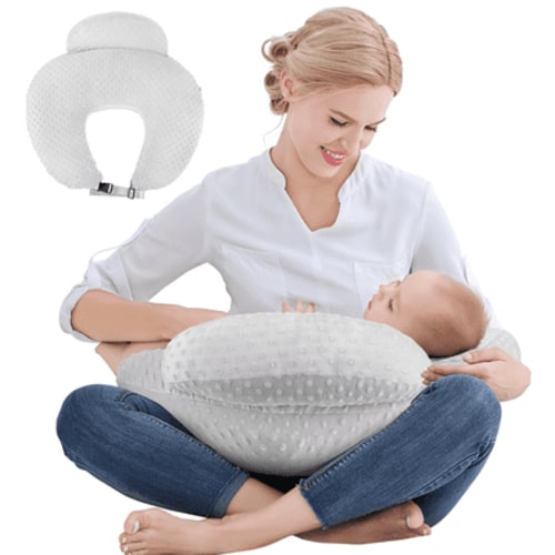 CshidWorld Nursing Pillow for Breastfeeding, Plus Size Breastfeeding Pillows for More Support for Mom and Baby, with Adjustable Waist Strap and Removable Suede Cover, Grey