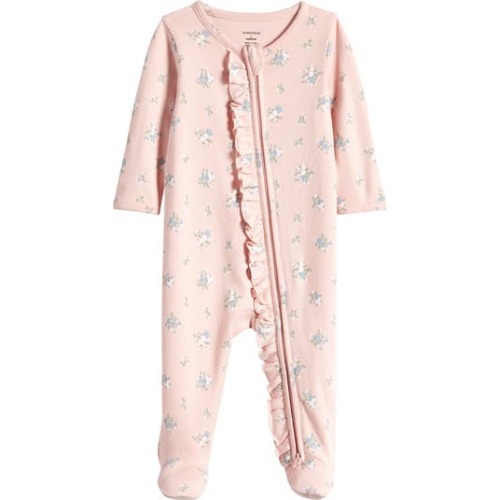 Floral Ruffle Zip-Up Cotton Footie