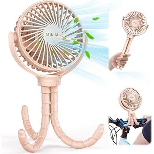 Portable Stroller Fan, Mini Personal Handheld Fan,Clip on Fan with Flexible Tripod, USB Rechargeable Cooling Fan for Desk, Travel, Car Seat, Camping, Bedroom(Pink)