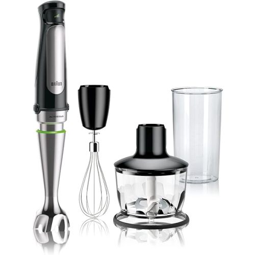 Braun MultiQuick 7 3-in-1 Immersion Hand Blender with Variable Speed and Patented Technology - Includes 2-cup Chopper, Whisk + Beaker for Fast Blending, Stainless Steel, MQ7035X