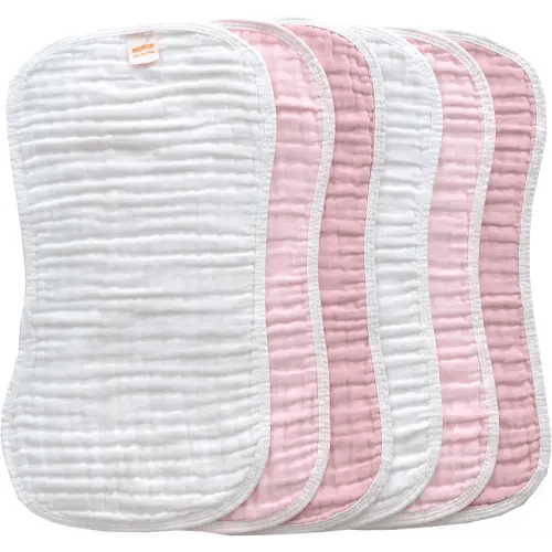MUKIN Baby Muslin Burp Cloth Set of 6, Ultra Soft Absorbent Thick Cotton Burping Cloths for Unisex Newborn Babies, 20'' by 10'' Neutral Milk Spit Up Rags Boys Girls - Baby Must Haves. (Gradient Pink)