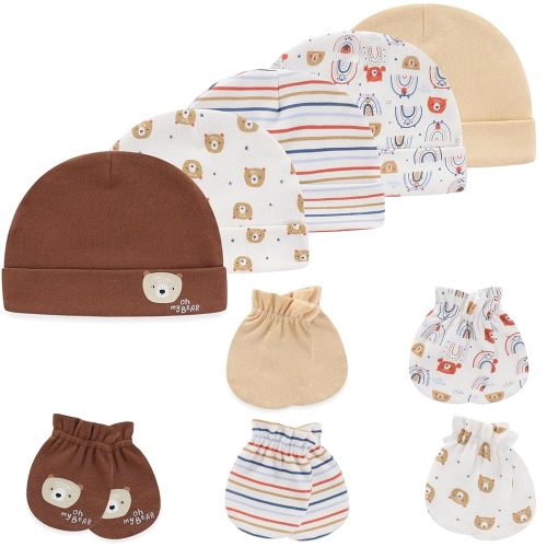 Baby Hat and Mittens Set Newborn Baby Hats Caps for Baby Boys Girls 0-6 Months 100% Cotton