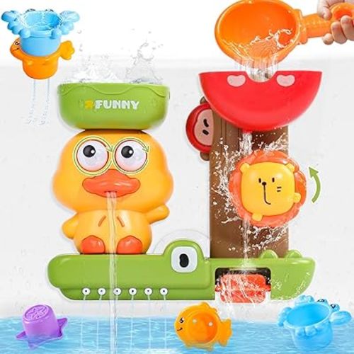 Bath Toys for Toddlers 1-3 Baby Bath Toy 6-12+ Months 1 Year Old Girl Toys Kids Bath Toys with Gears & Cups Duck Water Bathtub Sensory Toys for Toddlers 1 2 3 4 5 Year Old Boys Girls