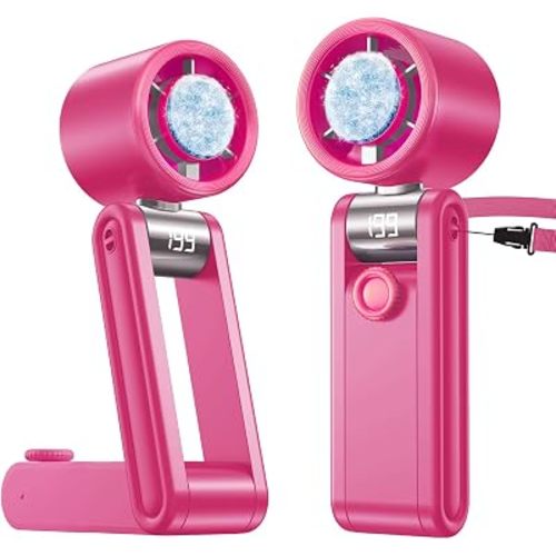 Portable Foldable Fan with Ice Cooling,Handheld Fan 199 Speed Adjustable,5500mAh Rechargeable Personal Fan with Digital Display, Summer Essential for Travel, Office, Outdoor,Hot Pink