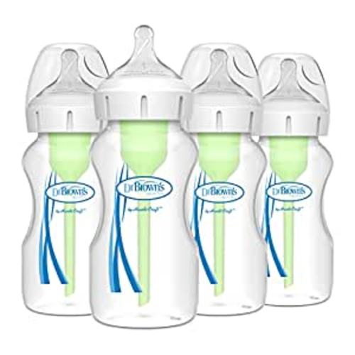 Dr. Brown's Natural Flow Anti-Colic Options+ Wide-Neck Baby Bottles 9 oz/270 mL,with Level 1 Slow Flow Nipple,4 Count,0m+