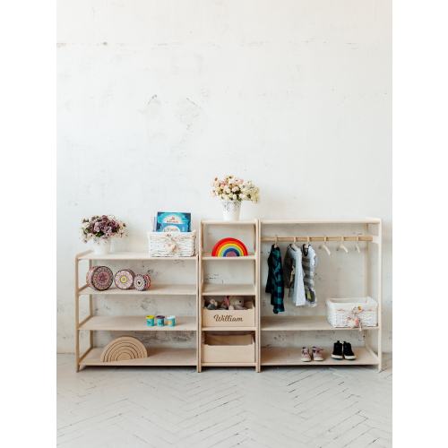 Set of 3 Shelves: Toy Storage + Kid Clothing Rack, Montessori Toy Shelf, Toy Shelf, Montessori Furniture, Open Shelf, Montessori Shelves