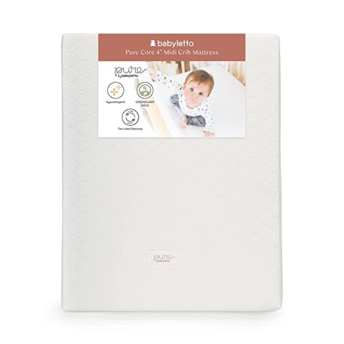 Babyletto Pure Core 4" Midi Crib Mattress, Hybrid Waterproof Cover, Lightweight, Greenguard Gold Certified