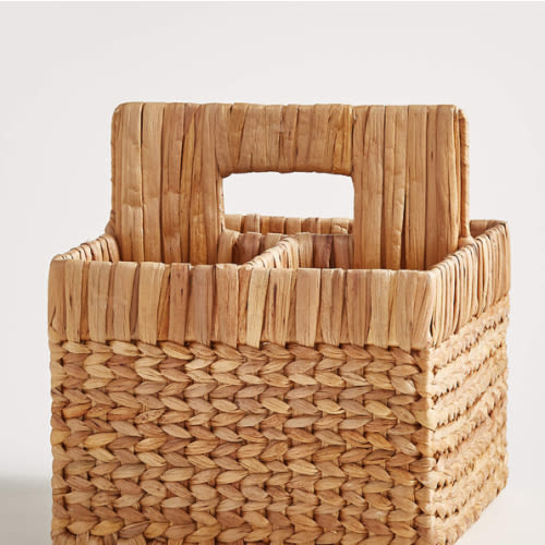 Natural Woven Wicker 3-Compartment Diaper Caddy with Handles