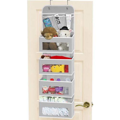 Simple Houseware Over The Door/Wall Mount 4 Clear Window Pocket Organizer with 3 Clear Pockets, Grey