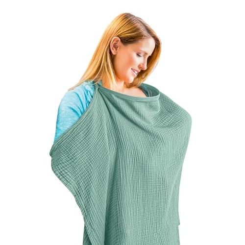 Nursing Cover for Baby Breastfeeding & Pumping -Breathable Privacy Nursing Covers with Arch Neckline for Mom -Soft Cotton Multi-use Nursing Apron -Carseat Canopy(Light Green)