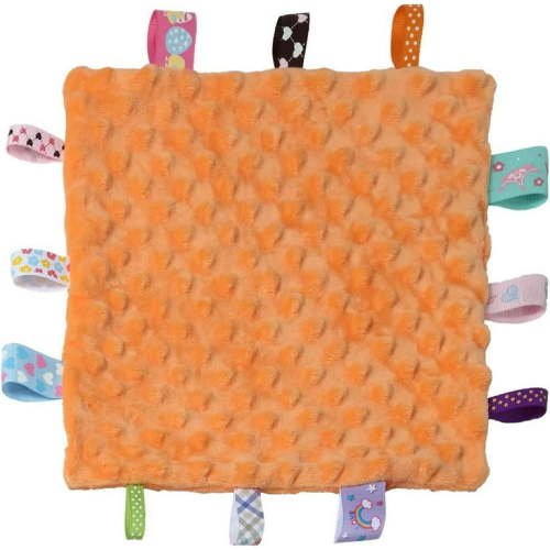 CREVENT Tag Security Blankets for Babies, Soft Small Loveys for Girls Boys, Baby Comforter Sensory Blanket, Great Gifts for Birthday Baby Shower (10"X10" Orange Tag)