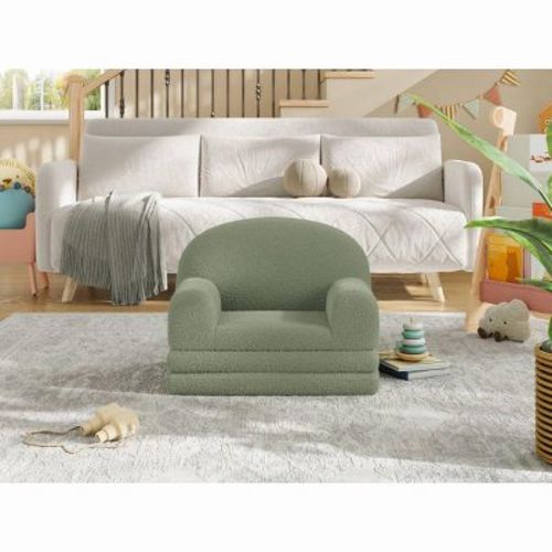 Kids Sofa Chair, 2-in-1 Convertible Toddler Couch Lounge, Comfy Fold Out Teddy Fleece Fabric Children's Sofa Bed