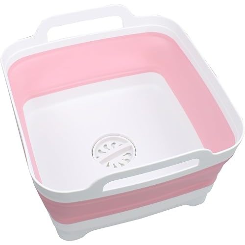 Kitchen sink, foldable square vegetable basin, retractable drain basket, portable pink color, 1 piece for sale