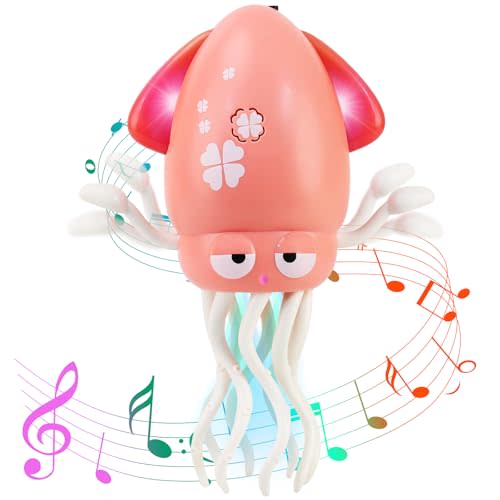 LZZAPJ USB Rechargeable Dancing Octopus Baby Toy - Electric Crawling & Tummy Time Toy, Magical Musical Squid, Stress-Relief Desk Decor - Birthday for Kids Ages 1 2 3 4 5 6 Girls (Pink)