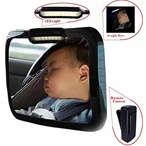 Baby Mirror for Car – Safely Monitor Infant Child in Rear Facing Car Seat,LED Remote Control,Adjustable Acrylic 360°for Backseat – Check Baby in Dark