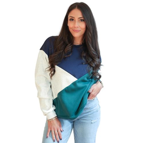 Women's Breastfeeding Colorblock Diagonal Zip Nursing Sweatshirt with Velour Interior