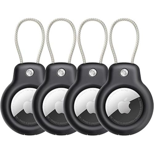 SPGUARD Airtag Holder for Apple AirTag Secure Holder With Wire Cable, 4 Pack Air Tag Lock Case Keychain Key Ring Key Chain Luggage tag For Keys, Luggage & More Men Women's Keyrings & Keychains