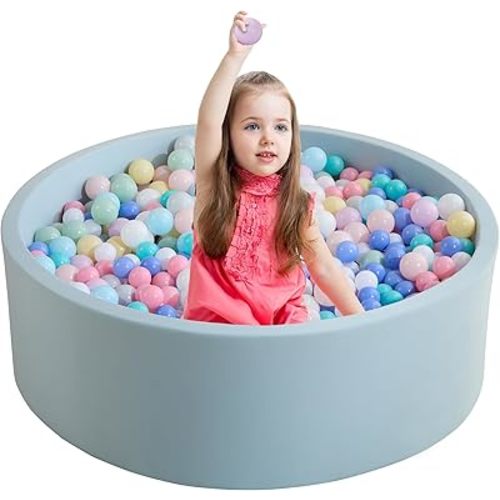 Ball Pit for Toddlers 35.4''x11.8 Baby Ball Pit Soft Memory Foam Ball Pit Round Kids Ball Pit Indoor and Outdoor Game Kids Play Ball Pool Ideal Gift for Girls and Boys (Lightblue, NO Balls)