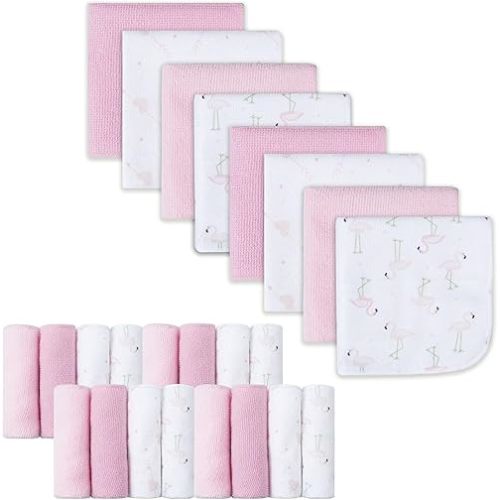 Baby Washcloths, 24Pack Baby Wash Cloths Extra Soft & Ultra Absorbent, Baby Towels and Washcloths Face Towel Unisex for Boys Girls Body, Washclothes Gentle on Sensitive Skin, 9x9 Flamingos
