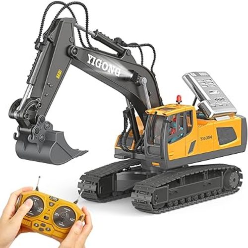 LUDILO Remote Control Excavator Toys for Ages 5-7, 11CH 2400mAh 2.4GHz RC Cars Construction Toy Truck Digger Metal Shovel Sound Light, Kids Boys Toys Age 4-6-8 Birthday Gifts for 5 6 7 8 Year Old Boys