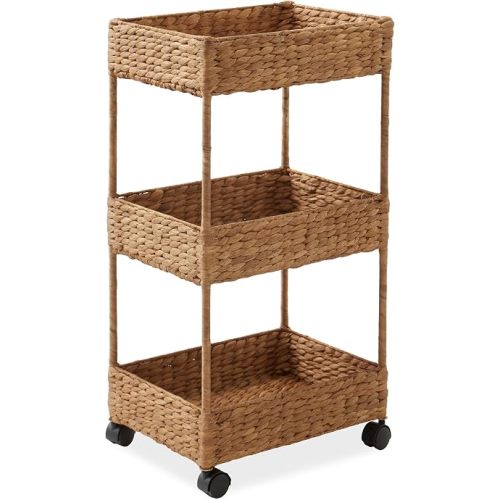 Casafield 3-Tier Rolling Storage Cart - Cinnamon, Water Hyacinth Nursery Caddy, Utility Cart for Bathroom, Craft Room, Laundry Room Organization