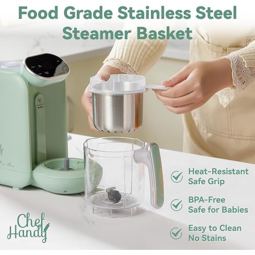 Baby Food Maker, 5 in 1 Baby Food Processor with Steaming Basket, Auto Cooking & Grinding, Touch Screen Control, Baby Steamer and Blender, Baby Food Puree Maker Warmer Mills Machine (Green)