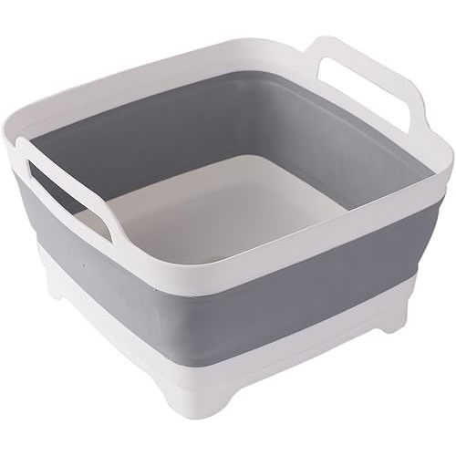 ddLUCK Dish Basin Collapsible with Drain Plug Carry Handles for 9L Large Capacity, Washing Basin, Collapsible Dish Tub for RV Sink, Vegetable, Fruit, Food Sink Strainer Dish Washing Tub - Gray
