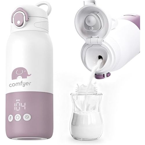 Portable Milk Warmer for Travel, Portable Bottle Warmer with Fast Heating & Long Battery Life, Instant Breast Milk, Formula or Water Warmer with 12 Ounces Big Capacity, Car, Airplane Journey