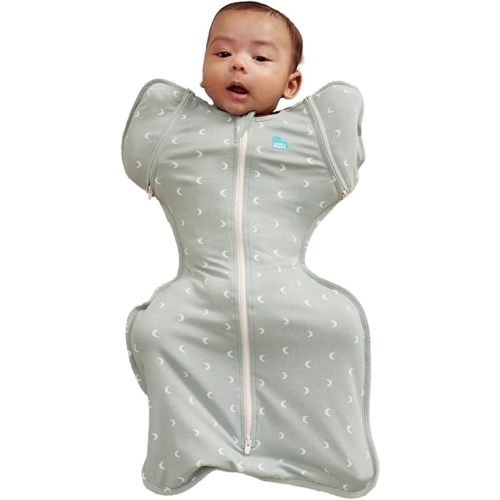 Love to Dream Swaddle Up Transition Bag Original, Cotton Sleep Bag, 1.0 TOG, Arms Up Position, 20-24°C Cotton, Moon Olive, Medium (13-19 lbs)